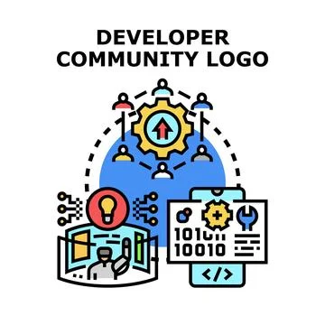 Developer community collaborating on software innovation and app building Stock Illustration