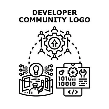 Developer community collaborating on software innovation and app building Stock Illustration