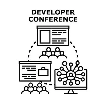 Developer conference attendees learning and networking at event Stockillustratie