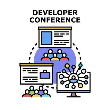 Developer conference attendees learning and networking at event イラスト素材