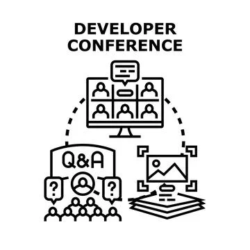 Developer conference concept connecting remote q and a and coding Stockillustratie