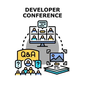 Developer conference concept connecting remote q and a and coding Stock Illustration