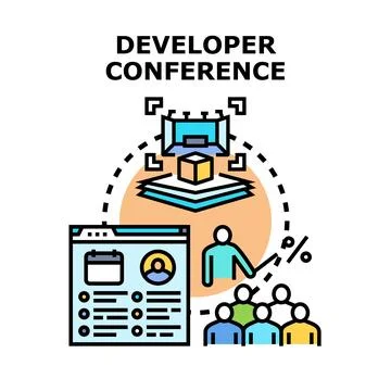 Developer conference organizing programming and education event Stock Illustration