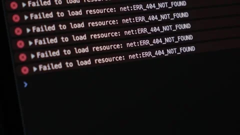 Developer console with multiple 404 not found errors gradually appearing on.. Stock Footage 304804578