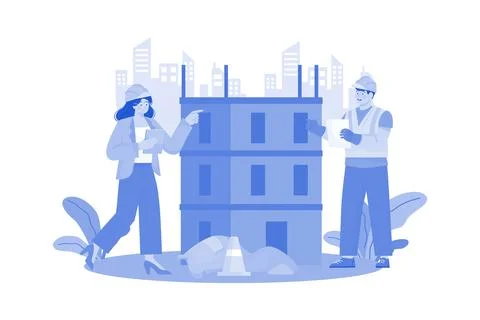 Developer constructs commercial building in downtown. Ilustración de archivo