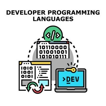 Developer creating programming languages writing software code Illustration