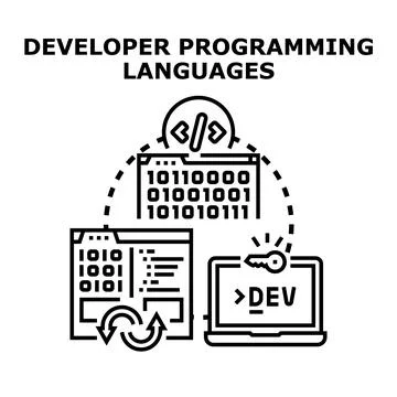 Developer creating programming languages writing software code Ilustración de archivo