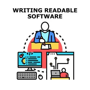 Developer creating readable software code for clean programming イラスト素材