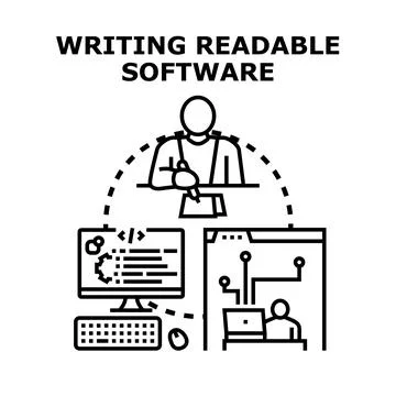 Developer creating readable software code for clean programming Stock Illustration