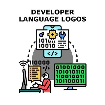 Developer creating software coding programming language system 스톡 일러스트