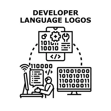 Developer creating software coding programming language system Stock Illustration