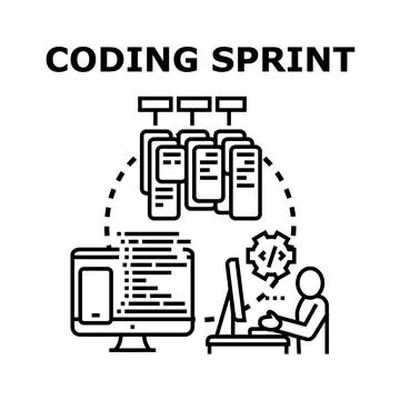Developer creating software during coding sprint development process 스톡 일러스트