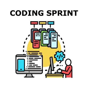 Developer creating software during coding sprint development process イラスト素材