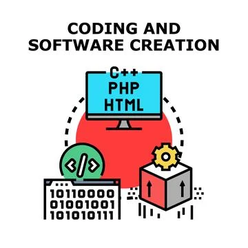 Developer creating software with programming languages concept Illustrazione stock