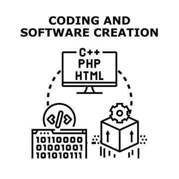 Developer creating software with programming languages concept Illustrazione stock