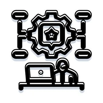 Developer creating system automation with gear and star icon 스톡 일러스트