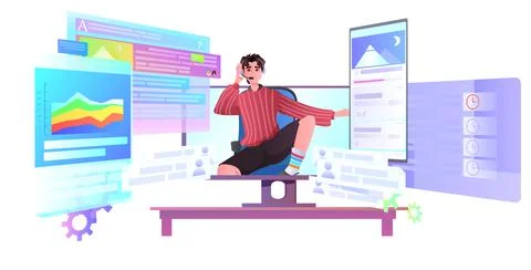 Developer creating website ui web application development program software Stock Illustration