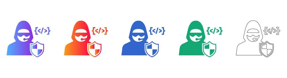 Developer Cybersecurity Protection Icons Illustrazione stock