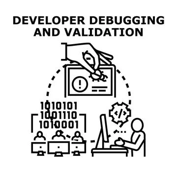Developer debugging and validating software during development process 스톡 일러스트