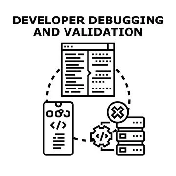 Developer debugging validating code computing process Stock Illustration
