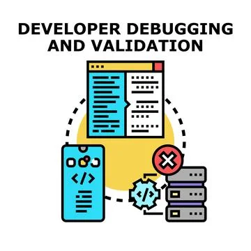 Developer debugging validating code computing process Stock Illustration