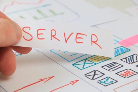 Developer designing software structure in paper prototype Stock Photos