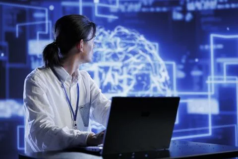 Developer doing AI simulation 写真素材