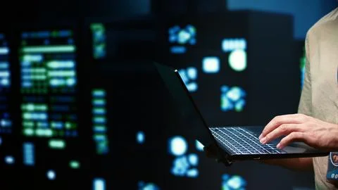 Developer doing server system upkeep 写真素材