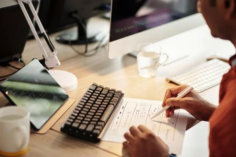 Developer Drawing Wireframe of Website Stock Photos