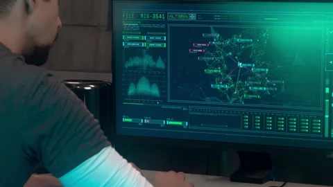 Developer Engineer Working on Advanced Blockchain Network Software. Overshoulder Video stock 165015057