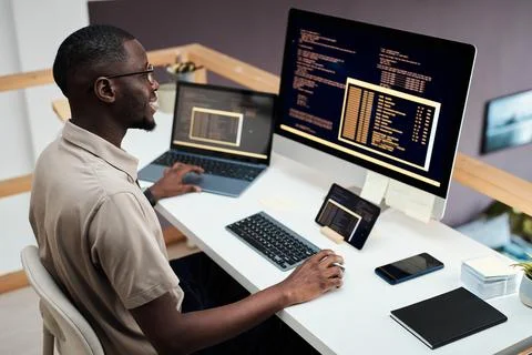 Developer Examining Programming Code Foto stock
