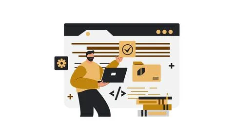 Developer explaining programming lines イラスト素材