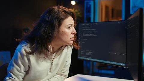 Developer feeling worried and anxious about programming errors Foto stock