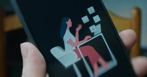Developer female works at laptop, presentation Stock Footage 313498080