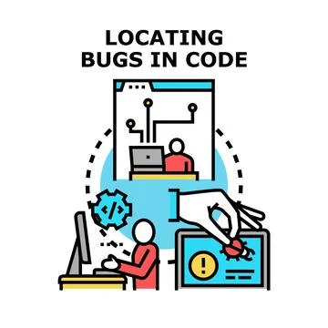 Developer finding resolving software bugs coding application Illustrazione stock