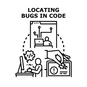 Developer finding resolving software bugs coding application Illustrazione stock