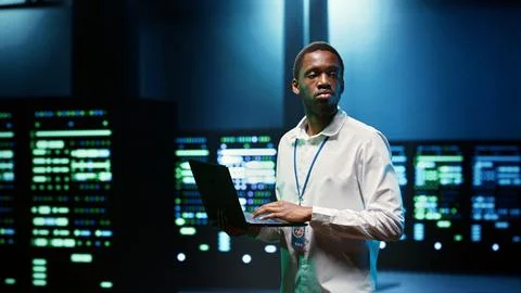 Developer finding server network issues Stock Photos