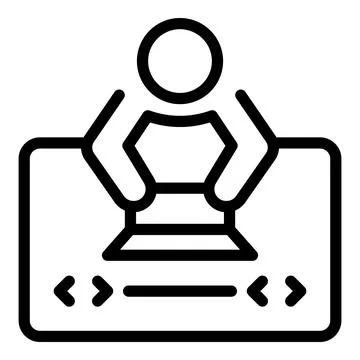 Developer in front of laptop icon, outline style Stock Illustration