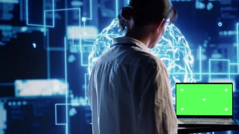 Developer green screen laptop for AI use Stock Footage 249020856