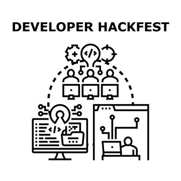 Developer hackfest team collaborating on coding project Stockillustratie