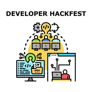 Developer hackfest team collaborating on coding project Stock Illustration