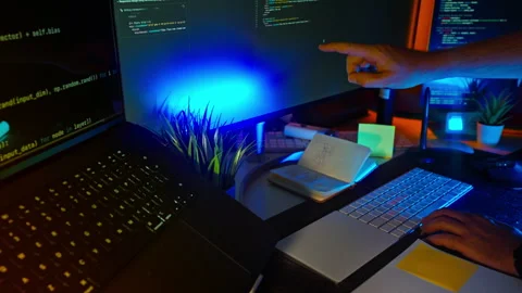 Developer Hand Code Screen Workspace Lighting Stock Footage 318829480