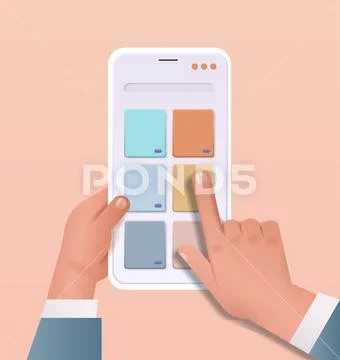 Developer hands creating mobile user interface on smartphone screen web Стоковая иллюстрация