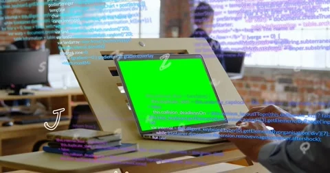 Developer hands typing on laptop, generating scrolling code and letters Stock Footage 333902744
