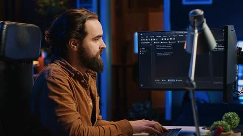 Developer having positive mood after finishing task, throwing fist in air 스톡 사진
