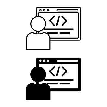 Developer Icons. Black and White Vector Icons of Programmer and Programs wi.. イラスト素材