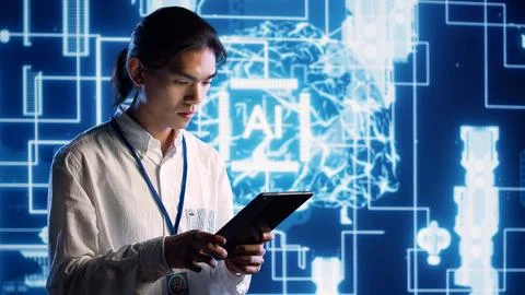 Developer implements AI systems Stock Photos