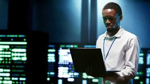 Developer installs server room firewalls Stock Footage 247092403