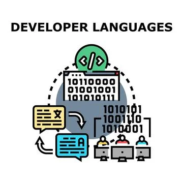 Developer languages process creating software applications Stock Illustration