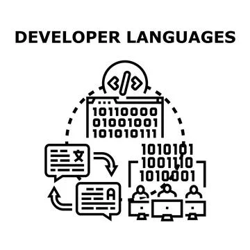 Developer languages process creating software applications Stock Illustration